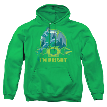 Kelly green pullover hoodie with Green Lantern Im Bright graphic