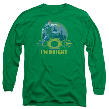Kelly green men's long sleeve t-shirt with Green Lantern Im Bright graphic