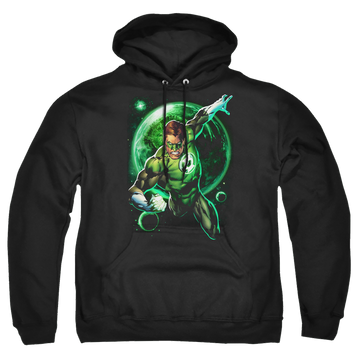 Black pullover hoodie with Green Lantern Galaxy Glow graphic