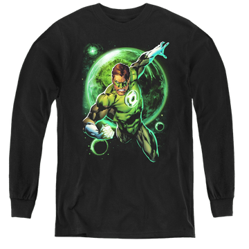 Black youth long sleeve t-shirt with Green Lantern Galaxy Glow graphic