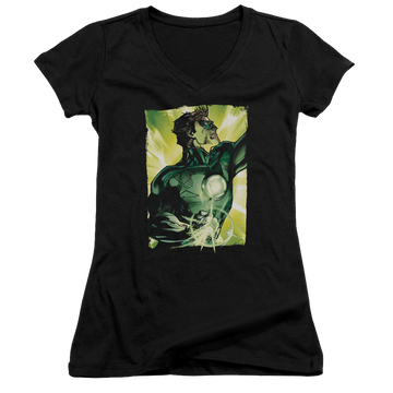 Black juniors v-neck t-shirt with Green Lantern Up graphic