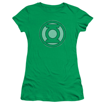 Kelly green juniors t-shirt with Green Lantern Hand Me Down graphic