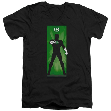 Black men's v-neck t-shirt with DC Comics Green Lantern Block graphic