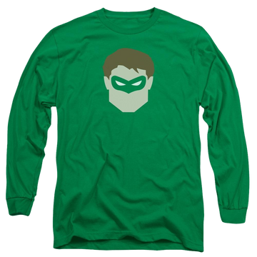 Kelly green men's long sleeve t-shirt with Green Lantern DC Comics Gl Head graphic