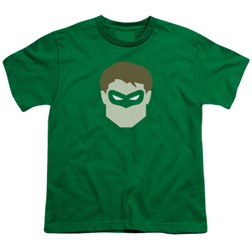 Kelly green youth t-shirt for ages 8 to 12 with Green Lantern Gl Head graphic