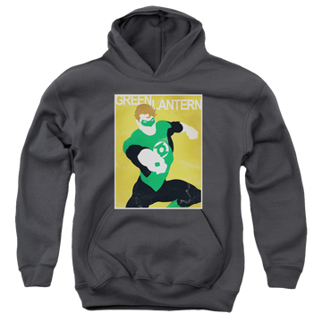 Charcoal youth hoodie for ages 8 to 12 with Green Lantern Simple Gl Poster graphic