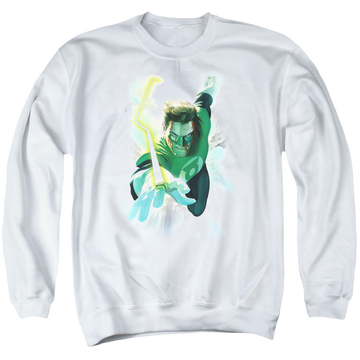 White men's crewneck sweatshirt with Green Lantern Clouds graphic