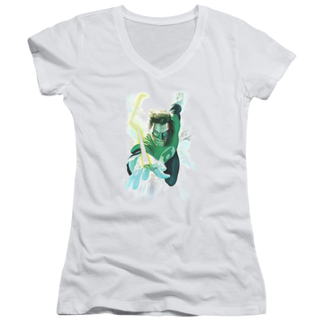 White juniors v-neck t-shirt with Green Lantern Clouds graphic