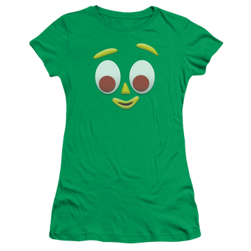 Kelly green juniors t-shirt with Gumby Gumbme graphic