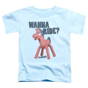 Light blue toddler t-shirt with Gumby Wanna Ride graphic