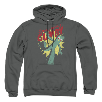 Charcoal pullover hoodie with Gumby Bendable graphic