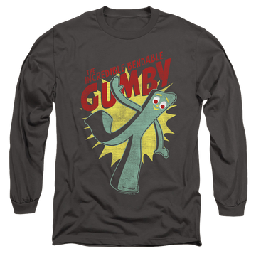 Charcoal men's long sleeve t-shirt with Gumby Bendable graphic