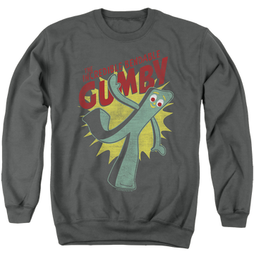 Charcoal men's crewneck sweatshirt with Gumby Bendable graphic