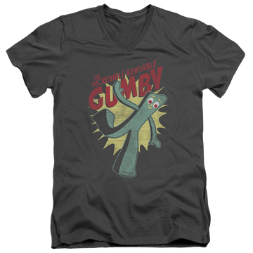 Charcoal men's v-neck t-shirt with Gumby Bendable graphic