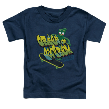 Navy toddler t-shirt with Gumby Green And Extreme graphic