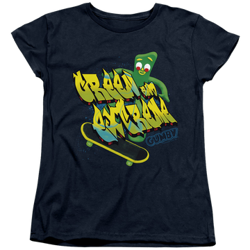 Navy women's t-shirt with Gumby Green And Extreme graphic