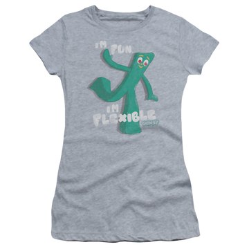 Athletic heather juniors t-shirt with Gumby Flex graphic