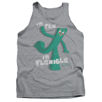 Athletic heather men's tank with Gumby Flex graphic