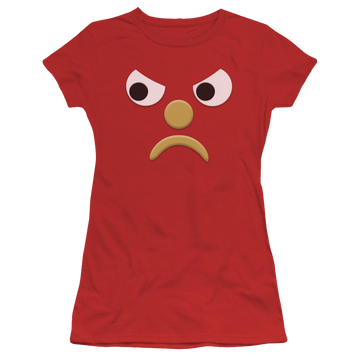 Red juniors t-shirt with Gumby Blockhead G graphic
