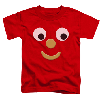 Red toddler t-shirt with Gumby Blockhead J graphic