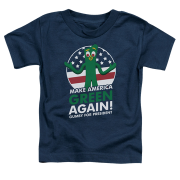 Navy toddler t-shirt with Gumby For President graphic