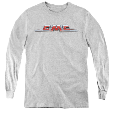 Athletic heather youth long sleeve t-shirt with GMC Chrome Logo graphic
