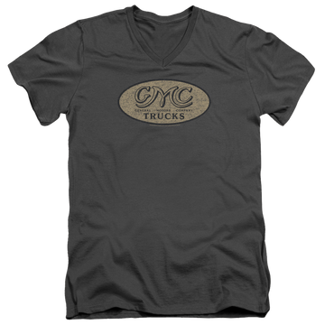 Charcoal men's v-neck t-shirt with GMC Vintage Oval Logo graphic