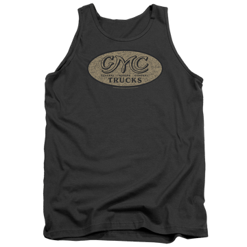 Charcoal men's tank with GMC Vintage Oval Logo graphic