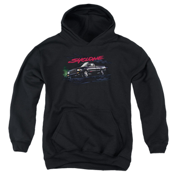 Black youth hoodie for ages 8 to 12 with GMC Syclone graphic