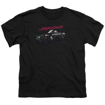 Black youth t-shirt for ages 8 to 12 with GMC Syclone graphic