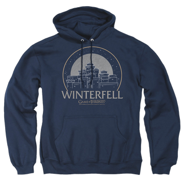 Navy pullover hoodie with Game of Thrones Winterfell graphic