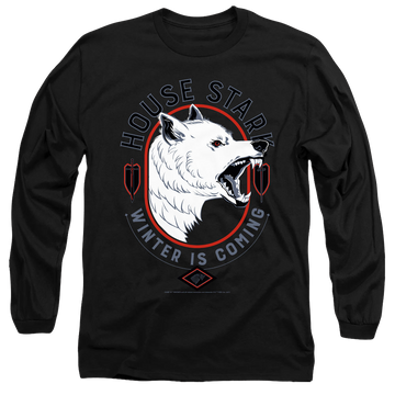 Black men's long sleeve t-shirt with Game of Thrones House Stark Winter Is Coming graphic