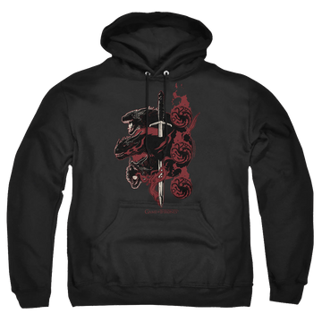 Black pullover hoodie with Game of Thrones Targaryen Dragons graphic