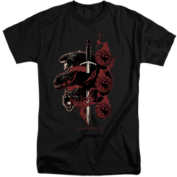 Black men's tall fit t-shirt with Game of Thrones Targaryen Dragons graphic
