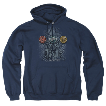 Navy pullover hoodie with Game of Thrones For The Throne Sigils graphic