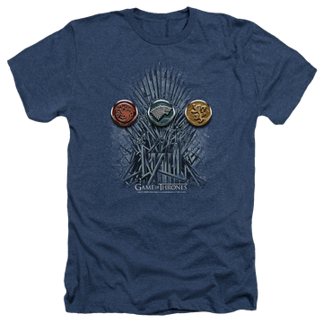 Navy men's heather t-shirt with Game of Thrones For The Throne Sigils graphic