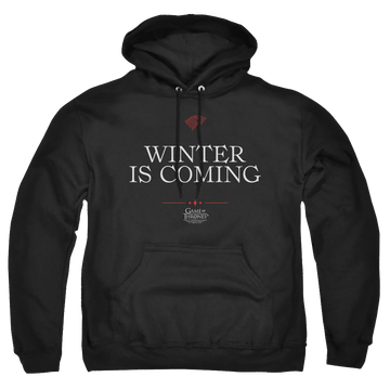 Black pullover hoodie with Game of Thrones Winter Is Coming Text graphic