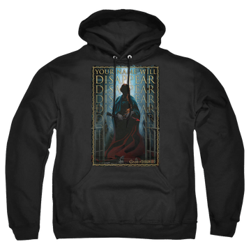 Black pullover hoodie with Game of Thrones Your Name Will Disappear graphic
