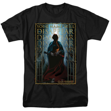 Black men's regular fit t-shirt with Game of Thrones Your Name Will Disappear graphic