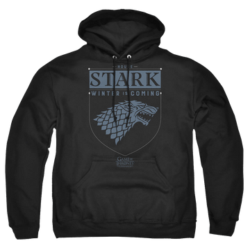 Black pullover hoodie with Game of Thrones House Stark Sigil graphic