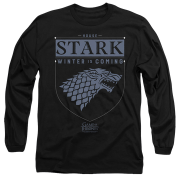 Black men's long sleeve t-shirt with Game of Thrones House Stark Sigil graphic