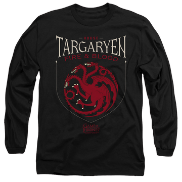 Black men's long sleeve t-shirt with Game of Thrones House Targaryen Sigil graphic