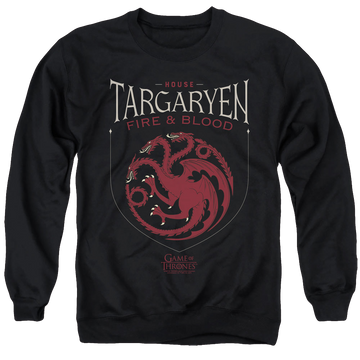 Black men's crewneck sweatshirt with Game of Thrones House Targaryen Sigil graphic
