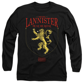 Black men's long sleeve t-shirt with Game of Thrones House Lannister Sigil graphic