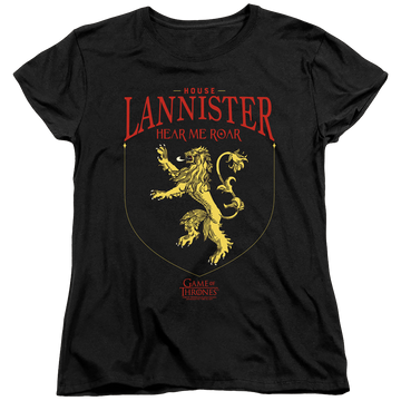 Black women's t-shirt with Game of Thrones House Lannister Sigil graphic