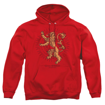 Red pullover hoodie with Game of Thrones Lannister Burst Sigil graphic