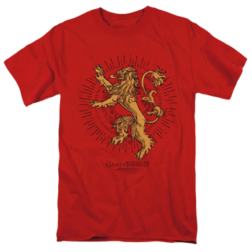 Red men's regular fit t-shirt with Game of Thrones Lannister Burst Sigil graphic
