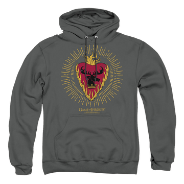 Charcoal pullover hoodie with Game of Thrones Stannis Baratheon Burst Sigils graphic