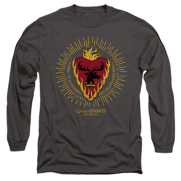 Charcoal men's long sleeve t-shirt with Game of Thrones Stannis Baratheon Burst Sigils graphic
