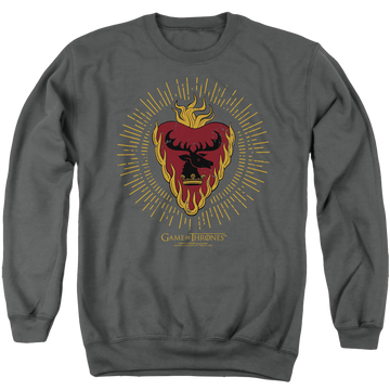 Charcoal men's crewneck sweatshirt with Game of Thrones Stannis Baratheon Burst Sigils graphic